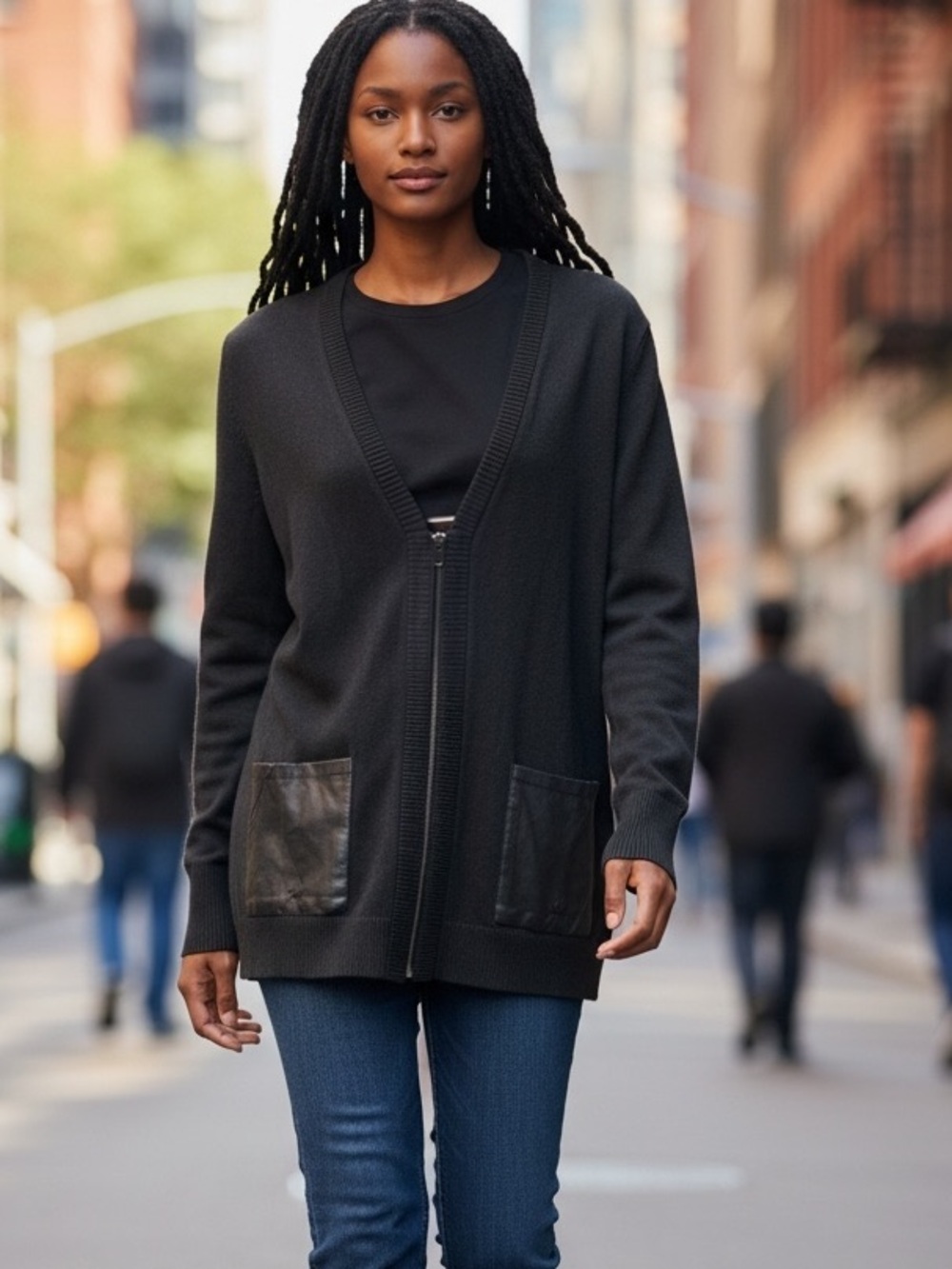 Banana Republic Black Open-Front Sweater Cardigan with Patch Pockets
